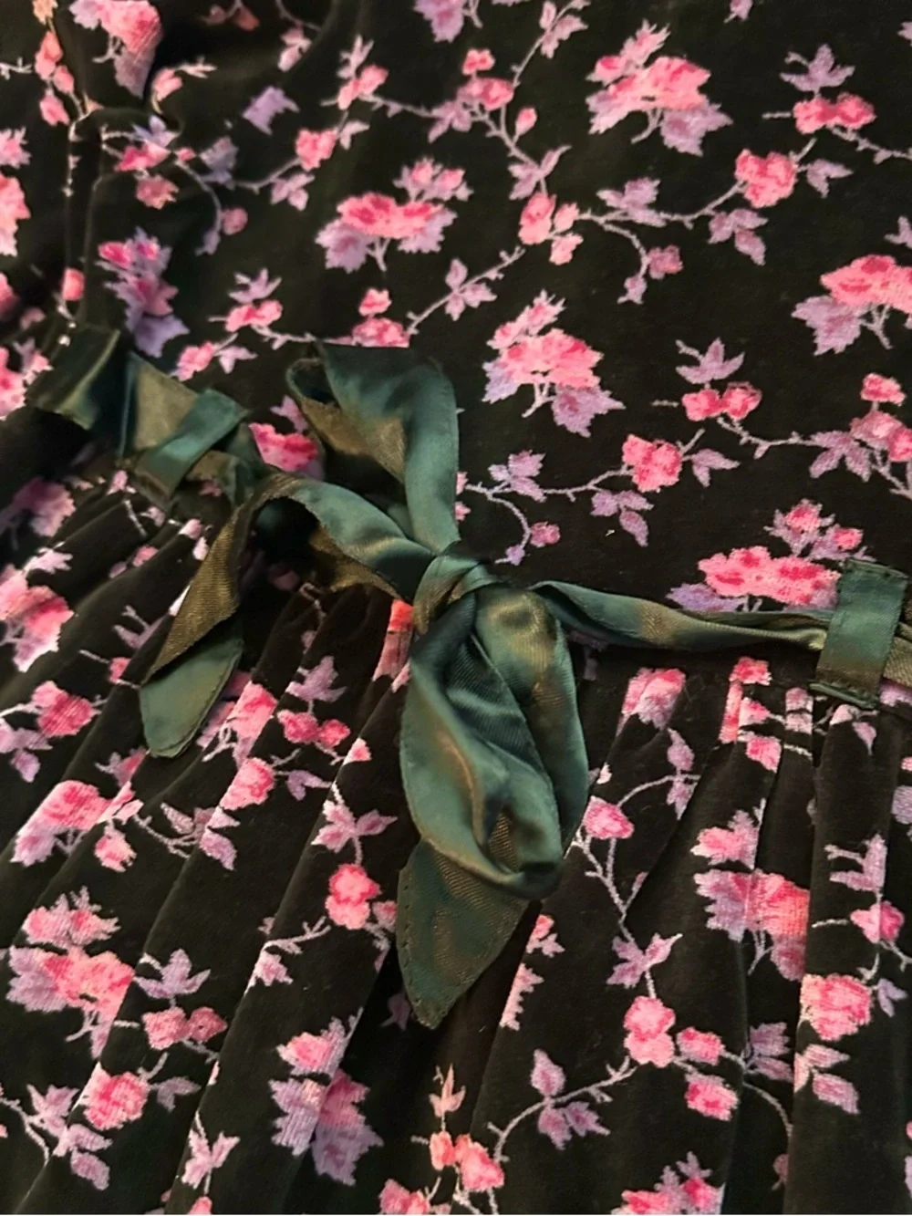 Vintage Cornelloki Cornell Trading Collared Velour Pink Floral Black Dress 2T